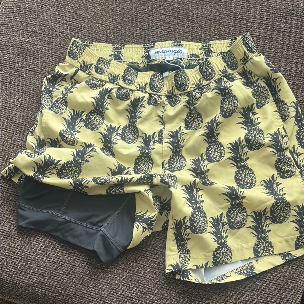 Yellow Pineapple Print Swim Shorts with liner